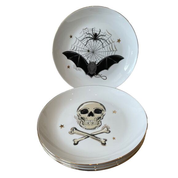 Potter's Studio Halloween Appetizer Plates 6in Bats & Skulls Set of 4 Spooky NEW - Picture 14 of 15